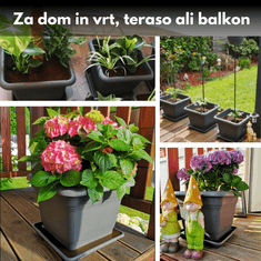 Sustania 4-delni set premium cvetličnih loncev za zunanjo uporabo, 48x48 cm - Vrhunski dizajn, antracitni lonci za vaše rastline