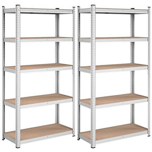shumee 5-nadstropni regali, komplet 2 jeklenih odlagalnih polic, montaža brez orodja, za garažo, lopo, nosilnost 875 kg, 40 x 90 x 180 cm, srebrna GLR040E02