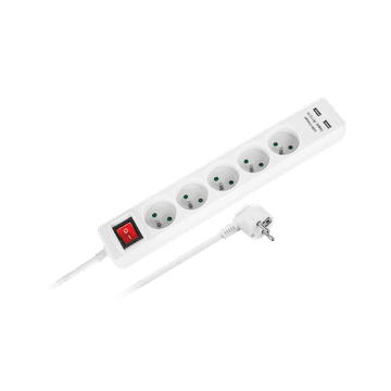 shumee Podaljšek napajalni razdelilnik 1,5m 5 vtičnic 2xUSB 3x1,0mm2 stikalo Rebel