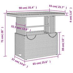 Vidaxl Vrtna miza siva 90x55x71 cm poli ratan in akacijev les
