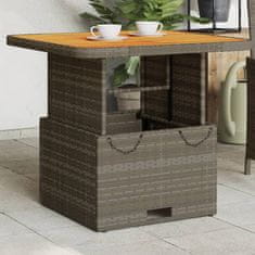 Vidaxl Vrtna miza siva 80x80x71 cm poli ratan in akacijev les