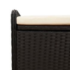 Vidaxl Klop z blazino črna 115x51x52 cm poli ratan
