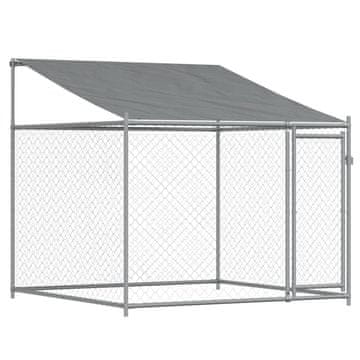 Vidaxl Pasji boks s streho in vrati siv 2x2x2 m pocinkano jeklo
