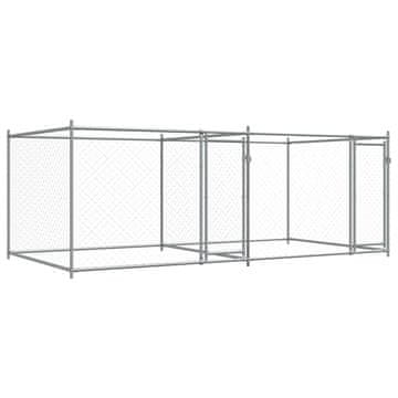 Vidaxl Pasji boks z vrati siv 4x2x1,5 m pocinkano jeklo