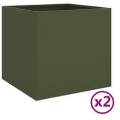 Vidaxl Cvetlično korito 2 kosa olivno zeleno 42x40x39 cm valjano jeklo