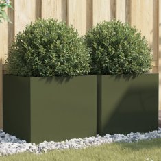 Vidaxl Cvetlično korito 2 kosa olivno zeleno 49x47x46 cm valjano jeklo