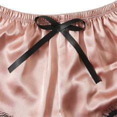 Netscroll Ženski 4-delni komplet spodnjega perila, ženska pižama s čipkastim vzorcem in pridihom svile in satena, nežno roza-črna kombinacija, nežen in udoben, hlačke, halja, brazilke in modrček, LuxurySet