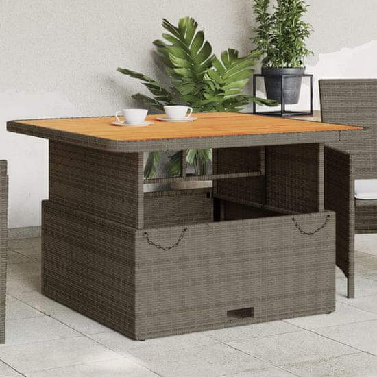 Vidaxl Vrtna miza siva 110x110x70 cm poli ratan in akacijev les