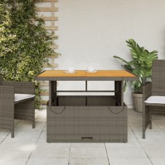 Vidaxl Vrtna miza siva 110x110x70 cm poli ratan in akacijev les