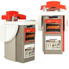 WOWO Otroška elektronska kuhinja - velika elektronska otroška kuhinja s pipo in gorilniki + dodatki (skodelji in posoda) - rdeča, zložljiva, zvočna