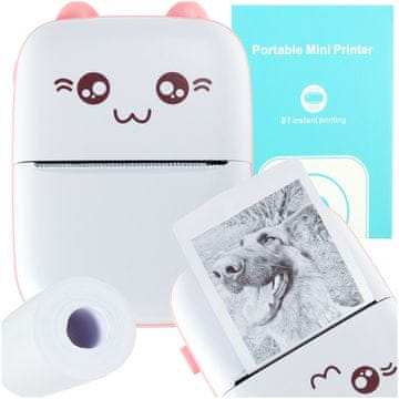 shumee Drukotek mini termični tiskalnik za fotografije etiket + USB kabel roza kat
