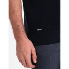 OMBRE Moška strukturirana pletena polo majica V2 OM-POSS-0117 temno modra MDN124740 L