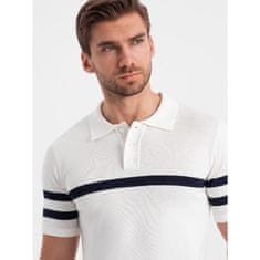 OMBRE Moška mehko pletena polo majica s kontrastnimi črtami V1 OM-POSS-0118 bela MDN124749 L