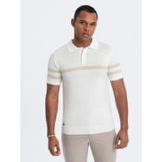 OMBRE Moška polo majica iz mehke pletenine s kontrastnimi črtami V3 OM-POSS-0118 smetanaste barve MDN124751 XL