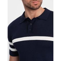 OMBRE Moška polo majica iz mehke pletenine s kontrastnimi črtami V2 OM-POSS-0118 temno modra MDN124750 XL