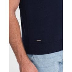 OMBRE Moška polo majica iz mehke pletenine s kontrastnimi črtami V2 OM-POSS-0118 temno modra MDN124750 XL