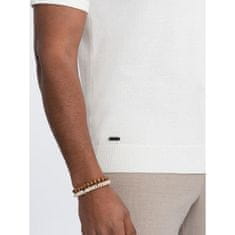 OMBRE Moška polo majica iz mehke pletenine s kontrastnimi črtami V3 OM-POSS-0118 smetanaste barve MDN124751 XL
