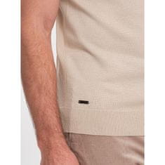 OMBRE Moška mehko pletena polo majica s kontrastnimi črtami V4 OM-POSS-0118 bež MDN124752 L