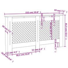 Vidaxl Pokrov za radiator bel 152x19x81,5 cm MDF