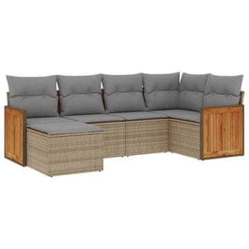 Vidaxl Vrtna sedežna garnitura 6-delna z blazinami bež poli ratan