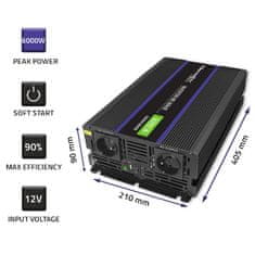 Qoltec Monolith 6000 MS valovni pretvornik napetosti | 12 V na 230 V | 3000/6000 W | USB