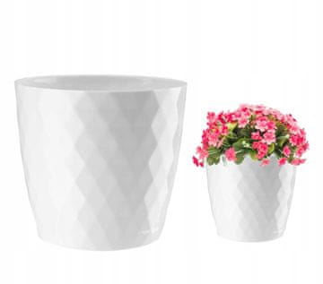 Galicja Dekorativni bel plastični cvetlični lonček Cristal 14x12 cm