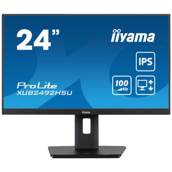 iiyama Monitor 60,5 cm (23,8) XUB2492HSU-B6A 1920x1080 100Hz IPS 0,4ms HDMI DisplayPort 4xUSB3.2 Pivot Zvočniki 2H sRGB99% ProLite