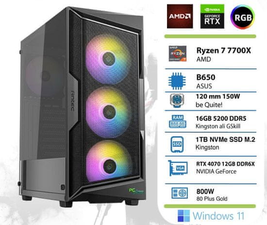 PCplus Gamer namizni računalnik, R7 7700X, 16GB, SSD1TB, RTX 4070, W11H (144991)