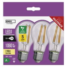 Emos Filament A60 LED žarnica, E27, toplo bela, 3 kosi