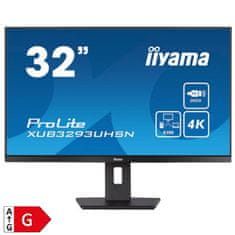 iiyama Monitor 80 cm (31,5) XUB3293UHSN-B5 3840x2160 IPS 4ms HDMI DisplayPort USB-C 65W 2xUSB3.0 Pivot Zvočniki sRGB99% RJ45 KVM