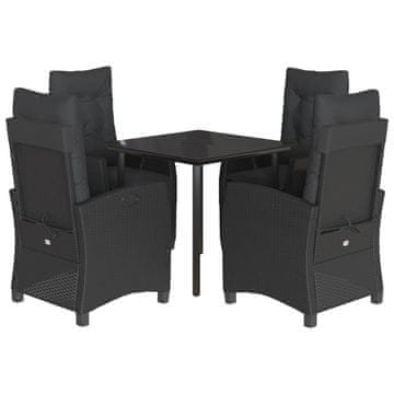 Vidaxl Vrtna jedilna garnitura 5-delna z blazinami črn poli ratan