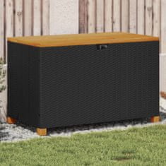 Vidaxl Vrtna škatla za shranjevanje črna 110x55x63 cm PE ratan akacija