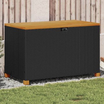 Vidaxl Vrtna škatla za shranjevanje črna 110x55x63 cm PE ratan akacija