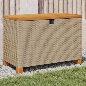 Vidaxl Vrtna škatla za shranjevanje bež 80x40x48 cm PE ratan akacija