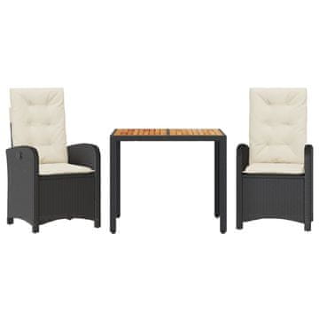 Vidaxl Vrtna jedilna garnitura 3-delna z blazinami črn poli ratan