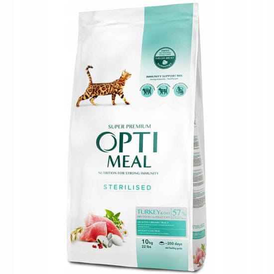 OptiMeal  "Sterilizirana" suha hrana za mačke - puran in oves 10 kg