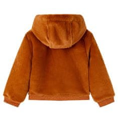 Vidaxl Otroška jakna s kapuco umetno krzno konjak 128
