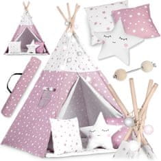 shumee Teepee šotor za otroke z lučkami Nukido - roza z zvezdicami