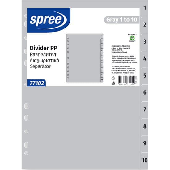SPREE Pregradni karton 1-10 siv pp 77102