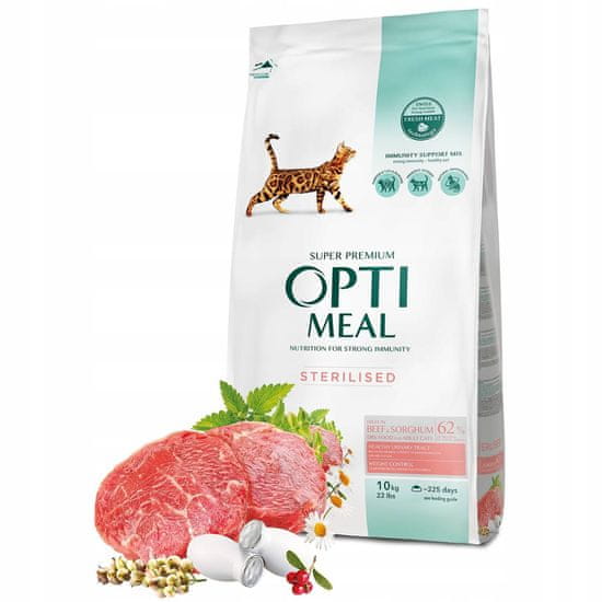 OptiMeal "Sterilizirana" suha hrana za mačke - govedina in sirek 10 kg