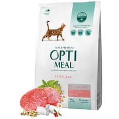 OptiMeal suha hrana za sterilizirane mačke z govedino in sirkom 4 kg