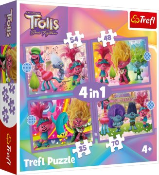 Trefl Puzzle Trolls 3: Barvita pustolovščina 4 v 1 (35,48,54,70 kosov)
