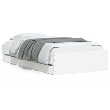 Vidaxl Posteljni okvir s predali bel 75x190 cm inženirski les