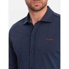OMBRE Moška bombažna majica REGULAR temno modra MDN124778 S