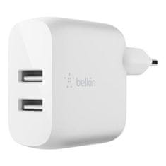 Belkin dvojni 24W stenski polnilec USB-A, bel