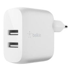 Belkin BOOST CHARGE dvojni 24W stenski polnilnik USB-A, bel