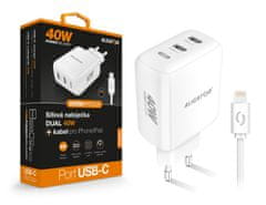 Aligator Power Delivery 40W, 2xUSB-C, kabel USB-C za iPhone/iPad, bel