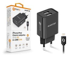 Aligator 2,4A, 2xUSB, pametni IC, črn, kabel USB za iPhone/iPad