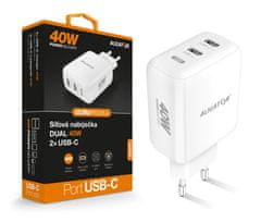 Aligator Pametni omrežni polnilec Power Delivery 40W, 2xUSB-C, bel