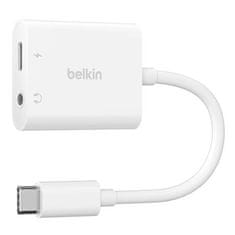 Belkin USB-C adapter/rokav 1x USB-C M/ 1x USB-C F moč 60 W + 1x 3,5-milimetrski priključek, bela
